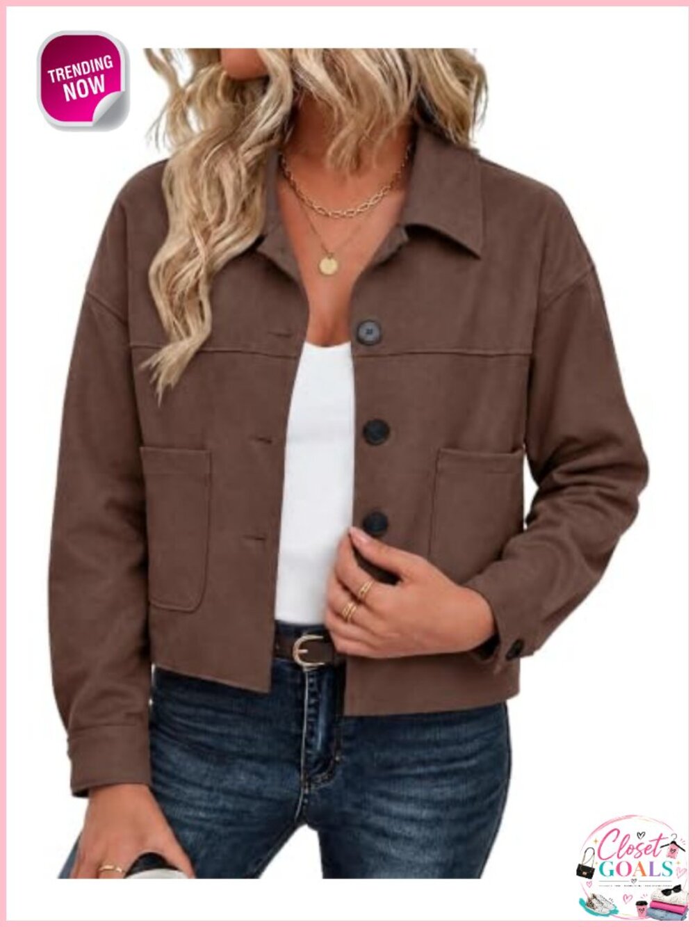 Womens Faux Suede Cropped Jacket Button Down Fall Shacket
